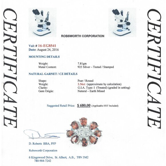 .925 Sterling Silver Oval Floral Garnet/Cubic Zirconia Ring Size 8 Value $680 - Picture 4 of 6